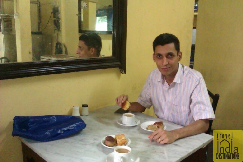 Enjoying Mawa Cake and Tea at B Merwan Irani Cafe
