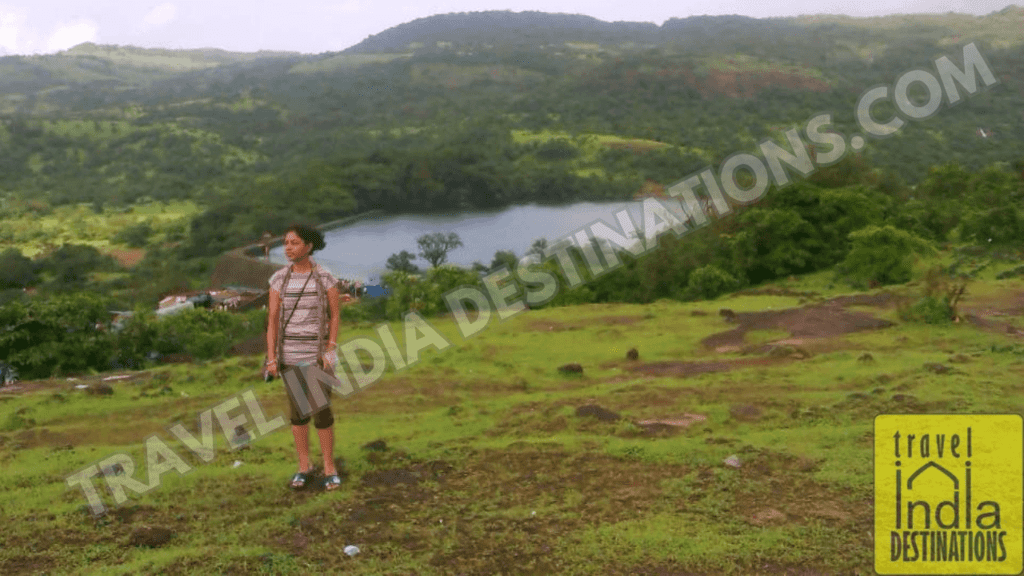 Sarah with the backdrop of Bhushi Dam Lonavala