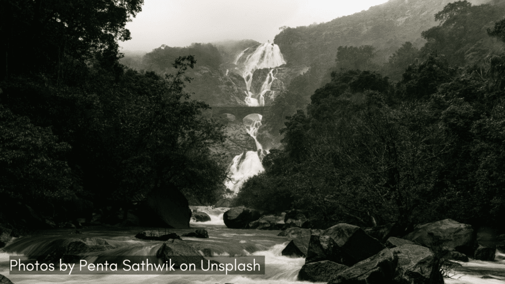 a view of Dudhsagar Falls one of the places to visit in Goa in monsoon