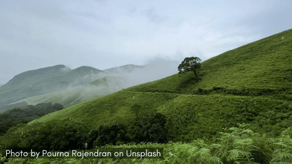 Lush greenery and clouds in Kudremukh