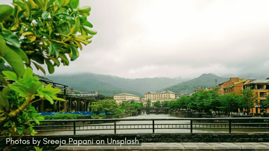 a view of buildings in Lavasa one of the places to visit near Pune in monsoon