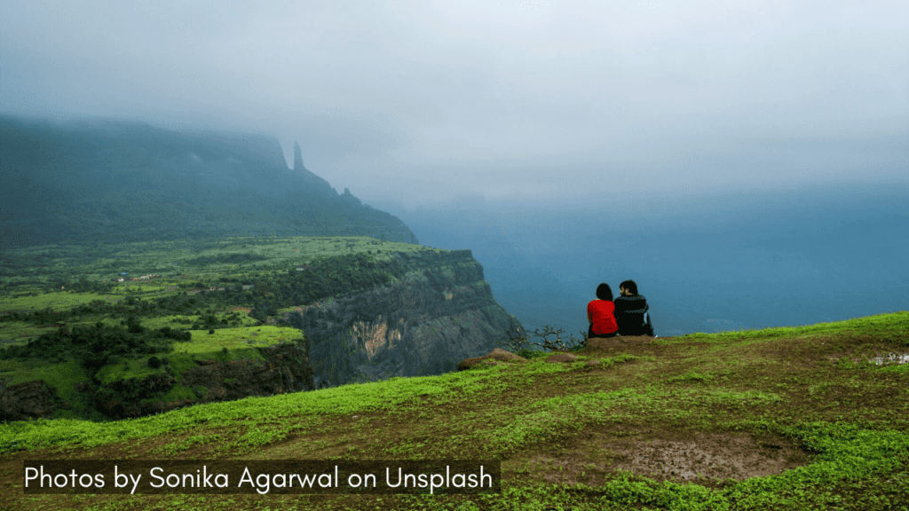 a couple sitting at Naneghat in Maharashtra