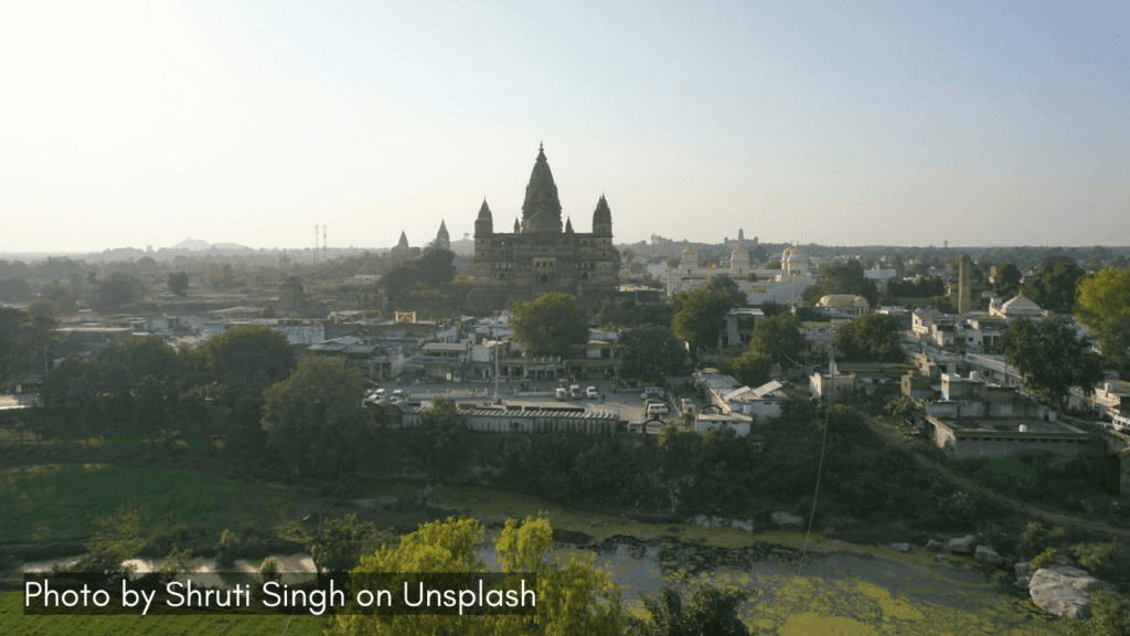 the iconic towers of Chaturbhuj Temple in Orchha Madhya Pradesh