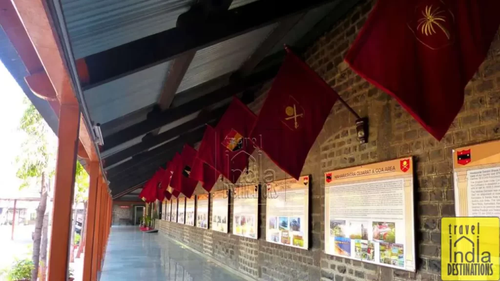 regiment flags with information about the regiment below them