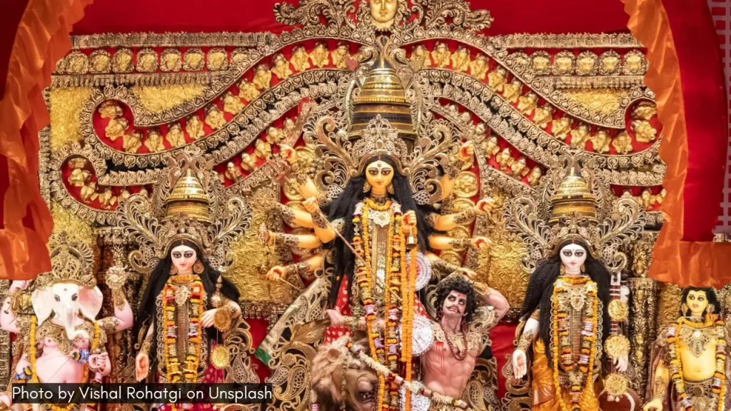 Goddess Durga idol at one of the popular Durga puja pandals in kolkata