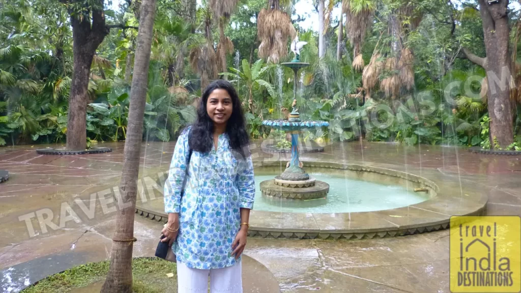 sarah at one of the fountains at a garden in Udaipur