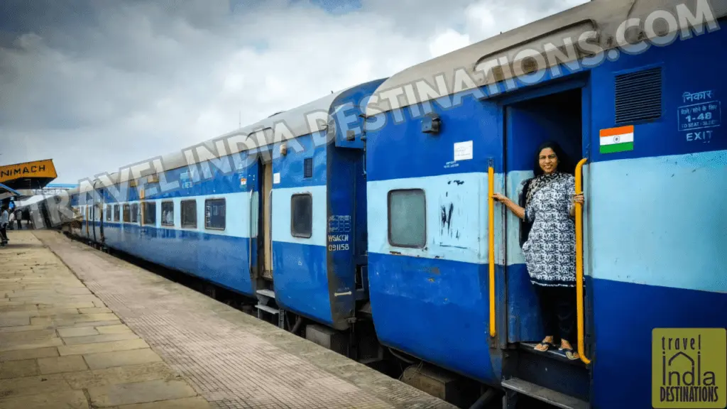 sarah posing at the train door in Nimach India