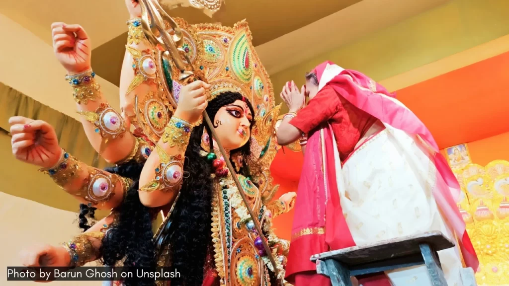 idol at Sovabazar rajbari one of the popular durga puja pandals in kolkata