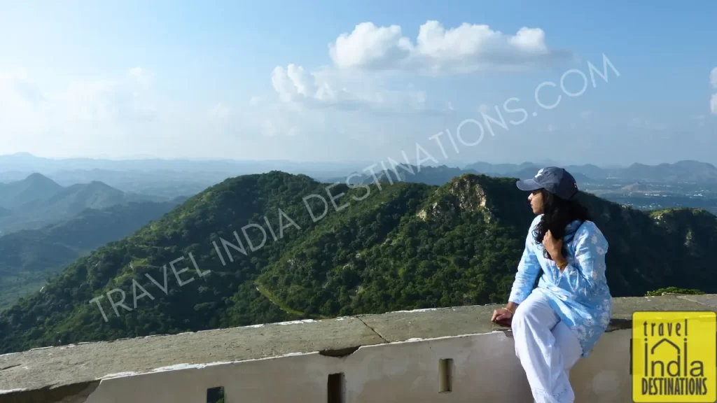 a panoramic view of the countryside from Monsoon Palace in Udaipur