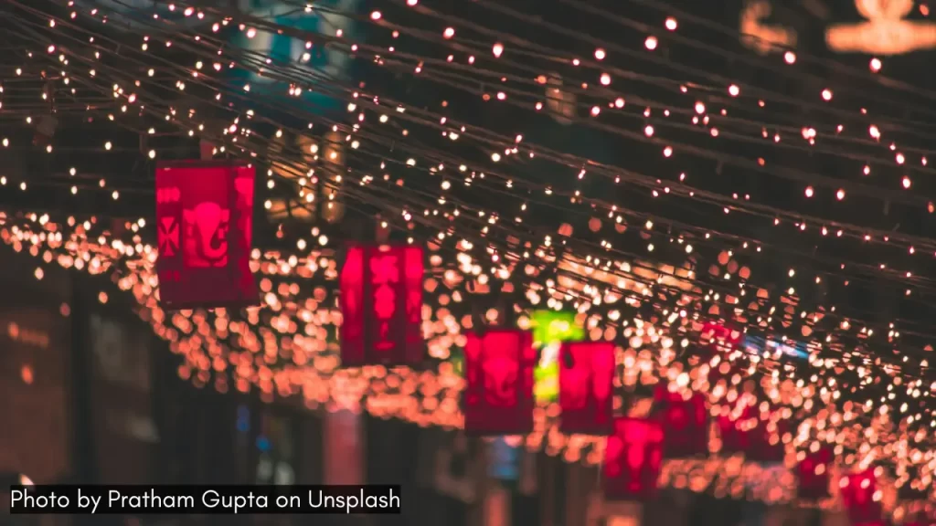 people celebrate diwali in ahmedabad with lights