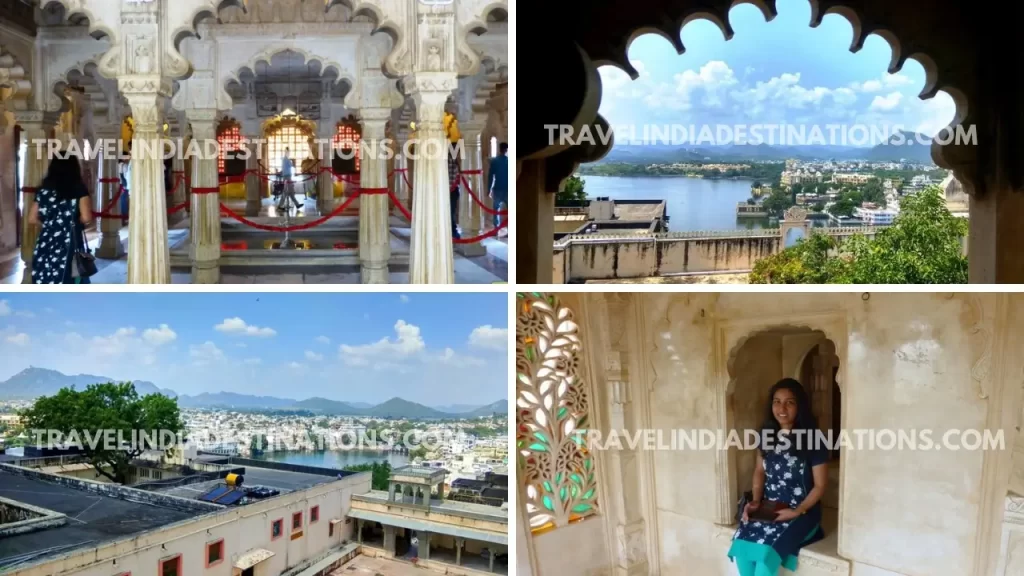 multiple views of baadi mahal and views of lake pichola from the palace