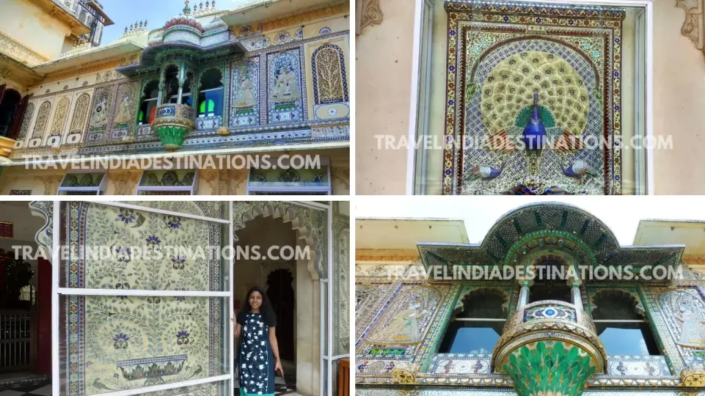 multiple views of mor chowk in city palace udaipur