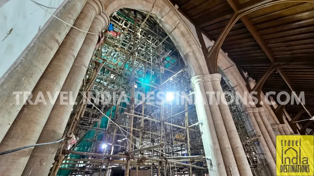 bamboo scaffolding during the restoration of afghan church in mumbai