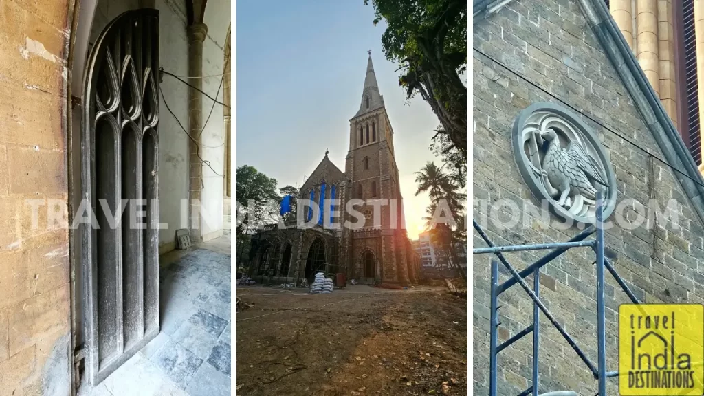 pictures of the door and the afghan church building during the restoration period