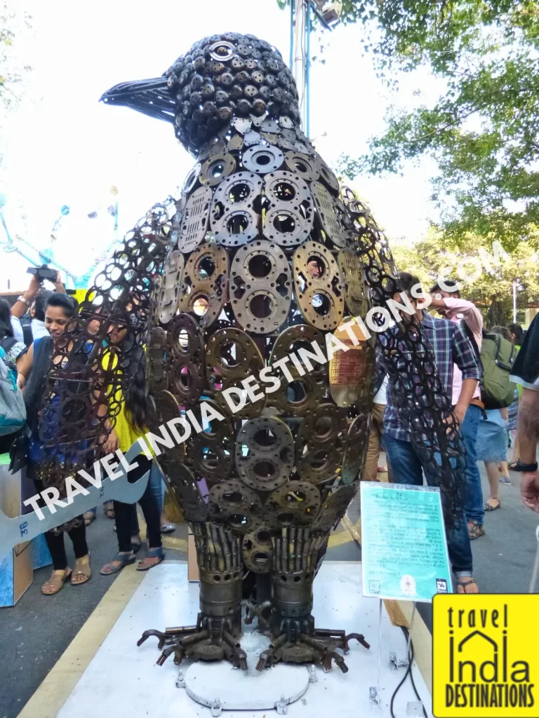 penguin made from junk materials at kala ghoda arts festival in mumbai