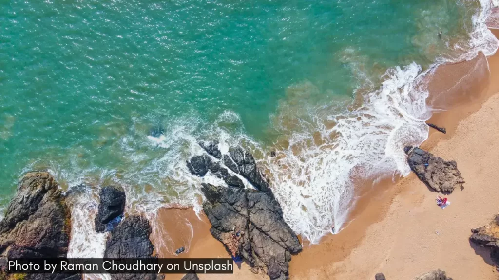 an aerial view of the beach in gokarna one of the best beaches in India