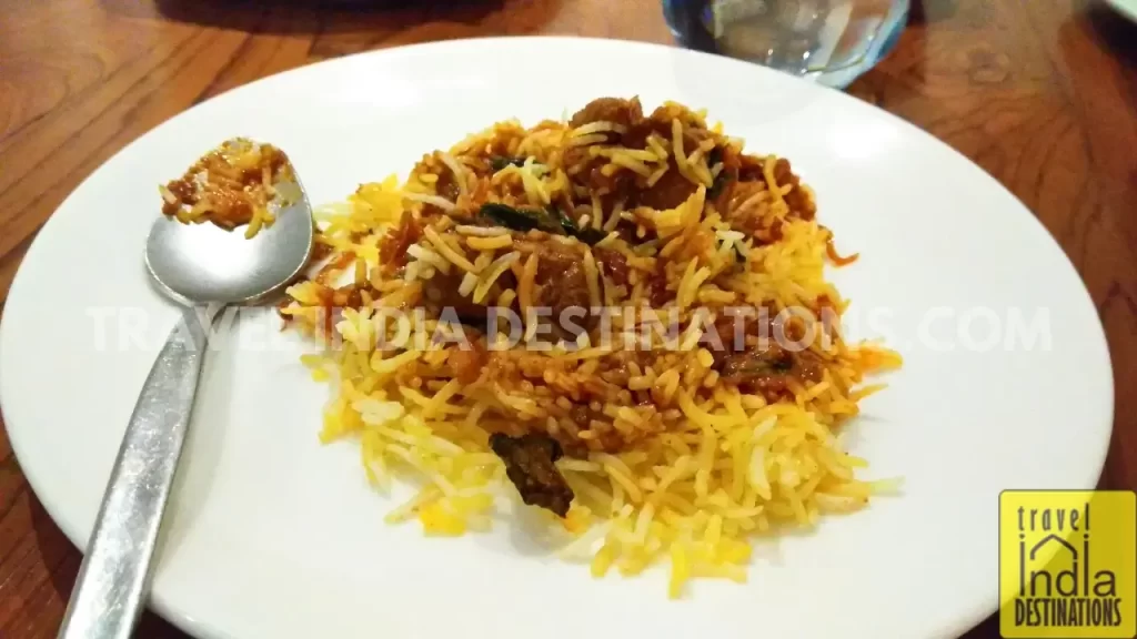 biryani on a plate at Bombay Brasserie one of the romantic restaurants in Mumbai