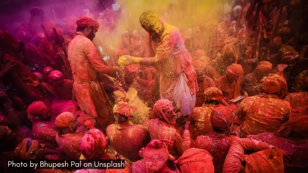 an image of people playing holi in mathura one of the best places to visit in march in india