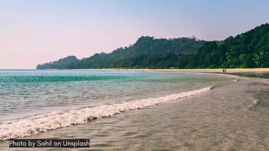 hillocks and greenery surrounding the Radhanagar Beach in Andaman and Nicobar Islands India