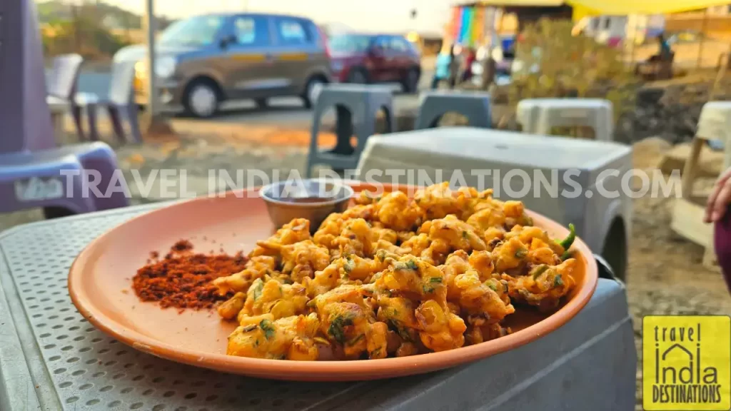 Corn pakodas served at a roadside food eatery