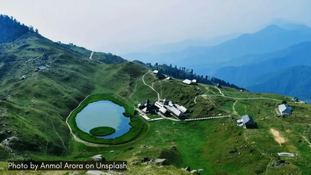 a bird's eye view of Prashar Lake in Mandi in Himachal Pradesh