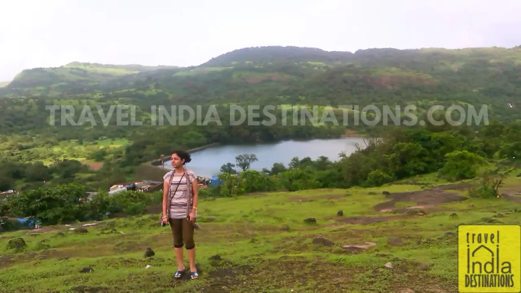 Sarah in Lonavala with the backdrop of Bhushi Dam and surrounding hills
