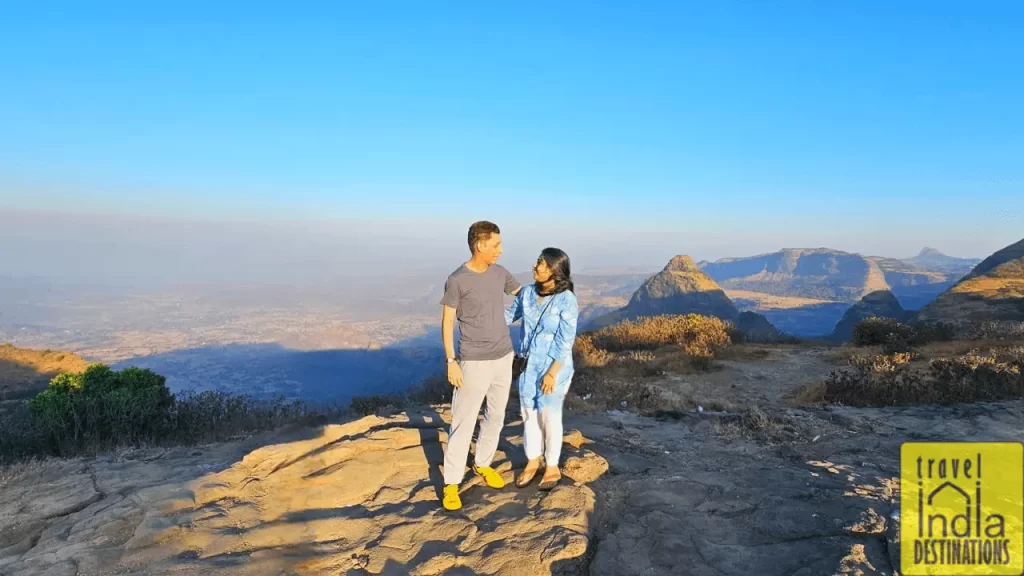 Sharukh and Sarah at Tiger Point in Lonavala with a panoramic view of the valley in the background