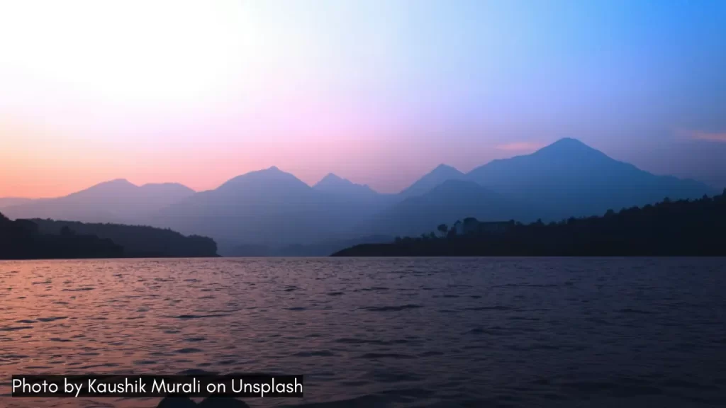 beautiful sunset colours over Banasura Sagar Lake in Wayanad