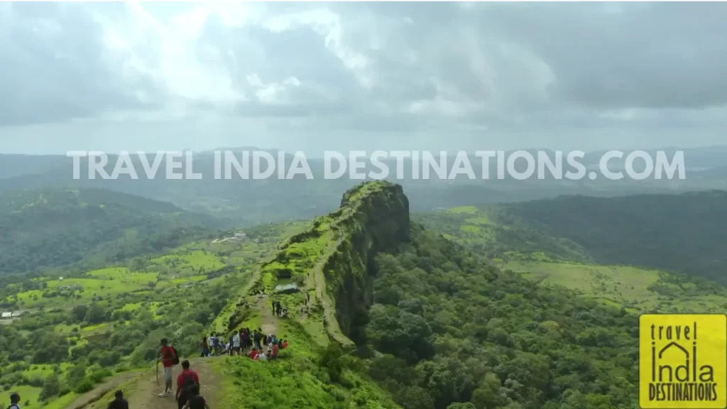 A panoramic shot of Vinchu Kata (Scorpion's Tail), a narrow ridge, part of the Lohagad Fort.