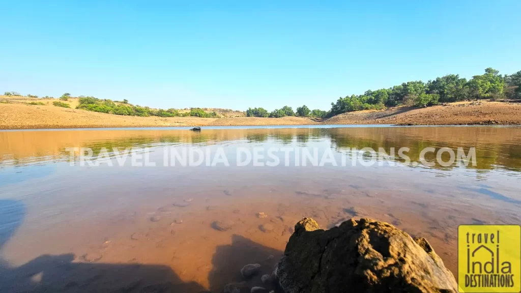 a view of Tungarli Lake during the summer month in Lonavala