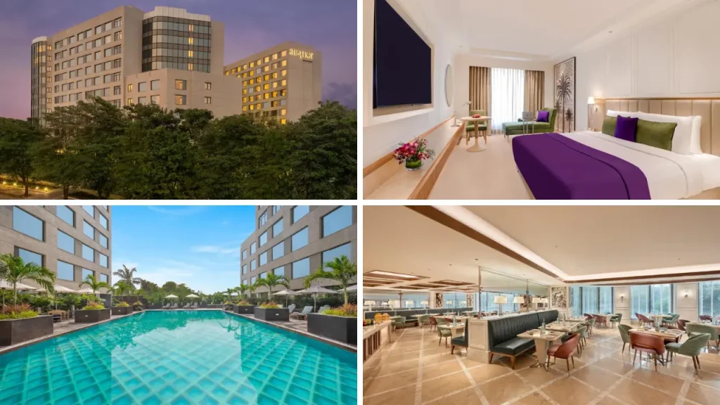 Aurika Mumbai International Airport - exterior, deluxe room, fine dining restaurant, and outside swimming pool