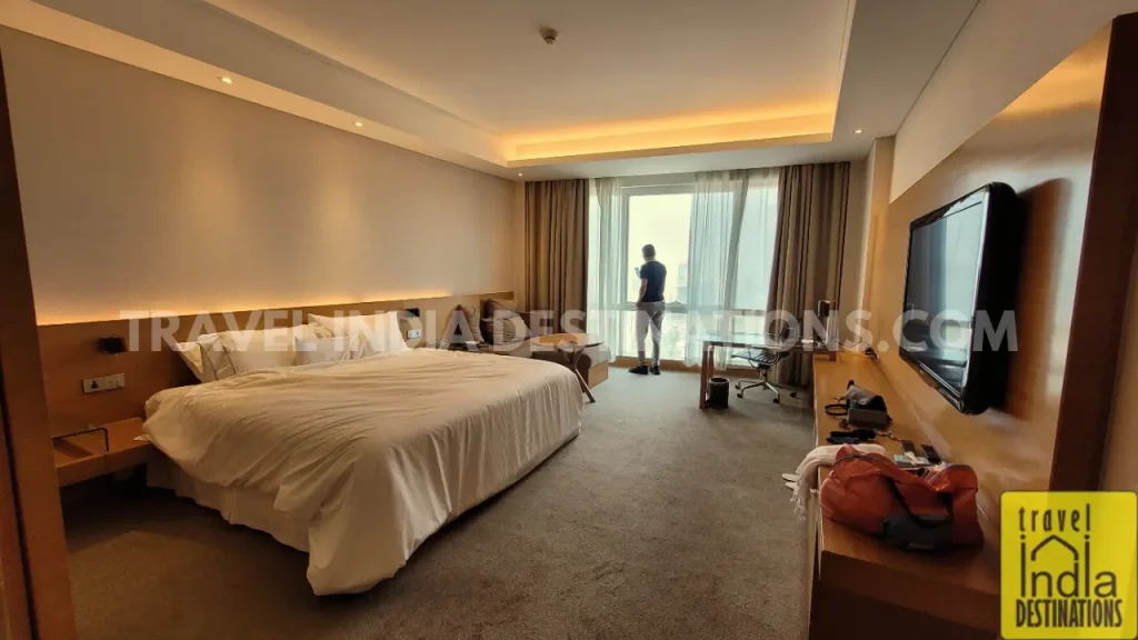 A wide angle view of the King Room at Westin Mumbai Garden City during the staycation.