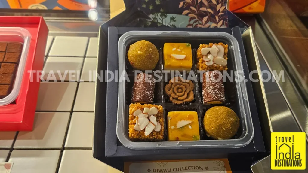 An image of assorted pack of sweets at Bombay Sweet Shop in Byculla.
