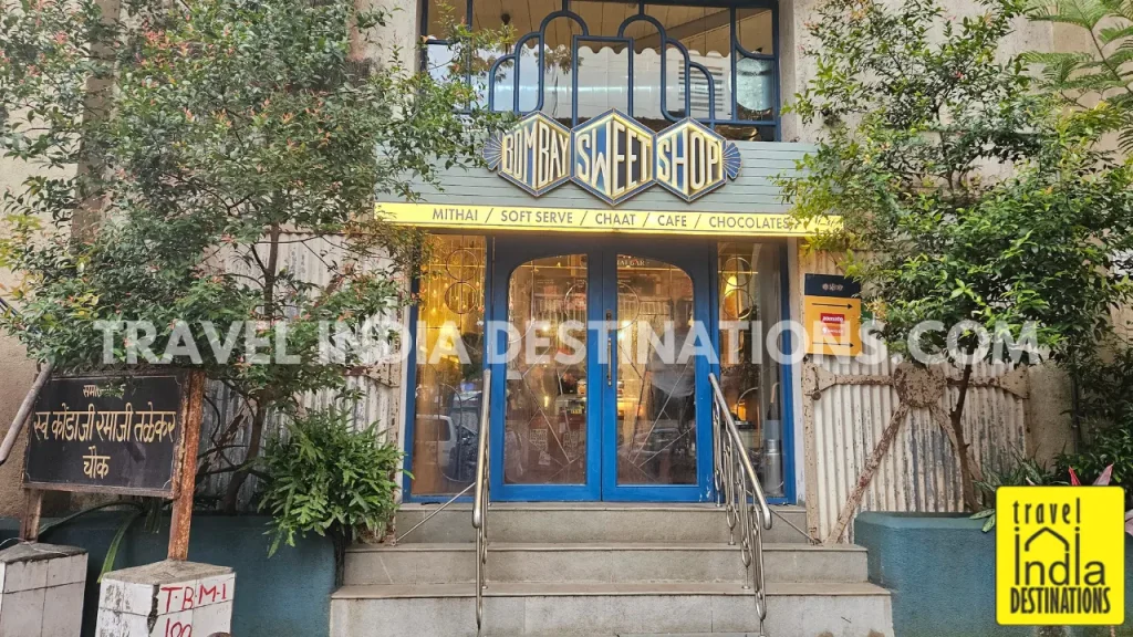 Exterior of Bombay Sweet Shop in Mumbai, a popular destination for modern Indian mithai and festive sweets.