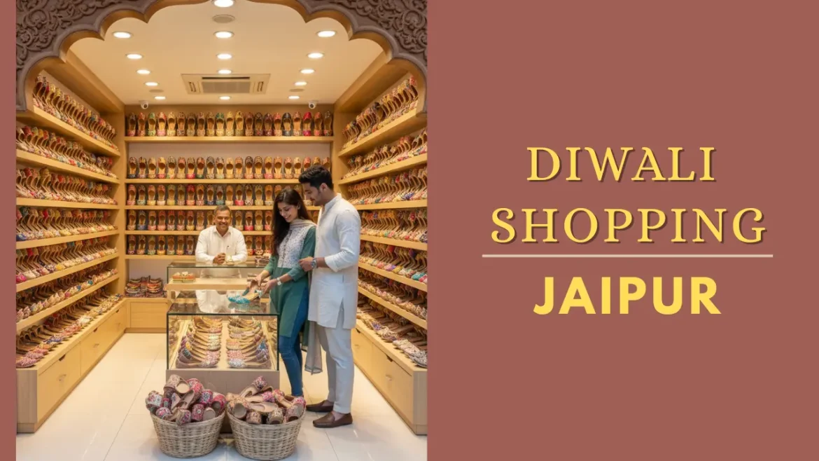 A couple deciding on buying mojris at one of the shops in Jaipur.
