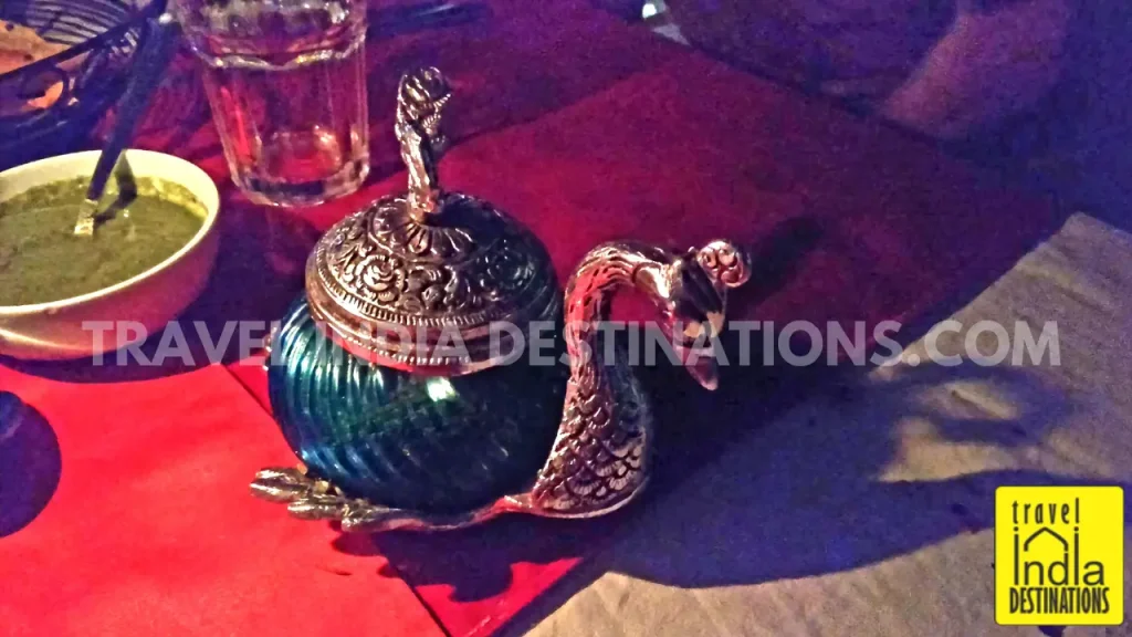 A stylish saunf dispenser at Tribute Restaurant brings us to the end of the dinner experience.