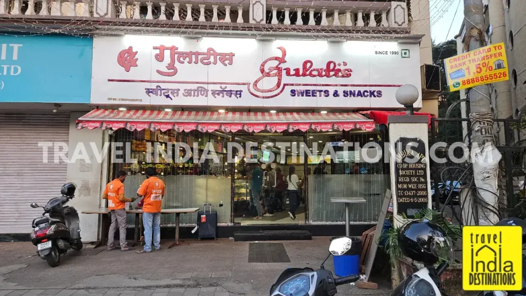 Exterior of Gulati's Sweets & Snacks shop in Mumbai, a popular destination for traditional Indian mithai and festive sweets.