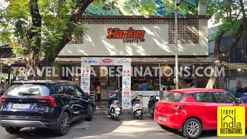 Exterior of Hariom Sweets shop in Mulund Mumbai, a popular destination for traditional Indian mithai and festive sweets.