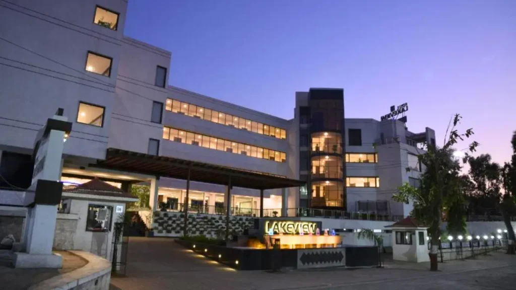 A shot of exteriors of Hotel Lake View in Saputara during evening hours.