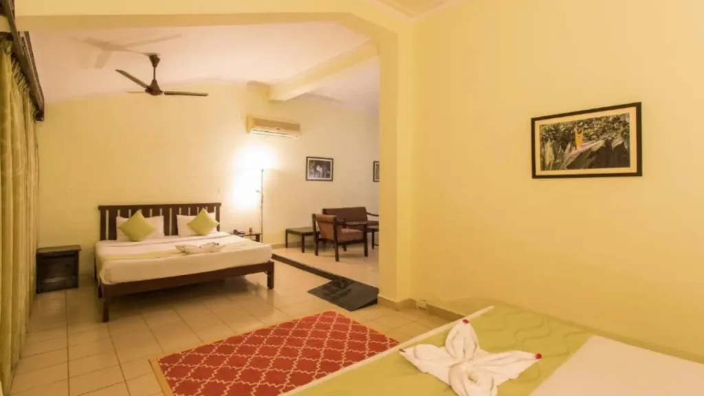 A shot of the beige interiors of Family Room in Hotel Coorg International, one of the budget hotels in Madikeri.