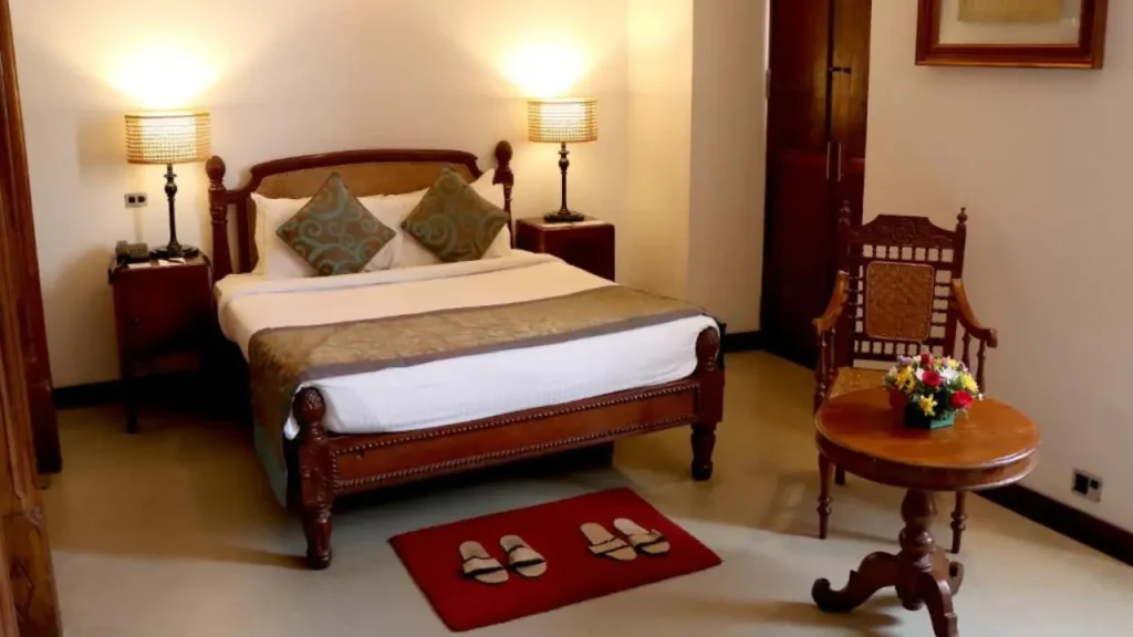 Interior view of a classic room at Le Dupleix, Pondicherry, one of the best hotels close to the beach.