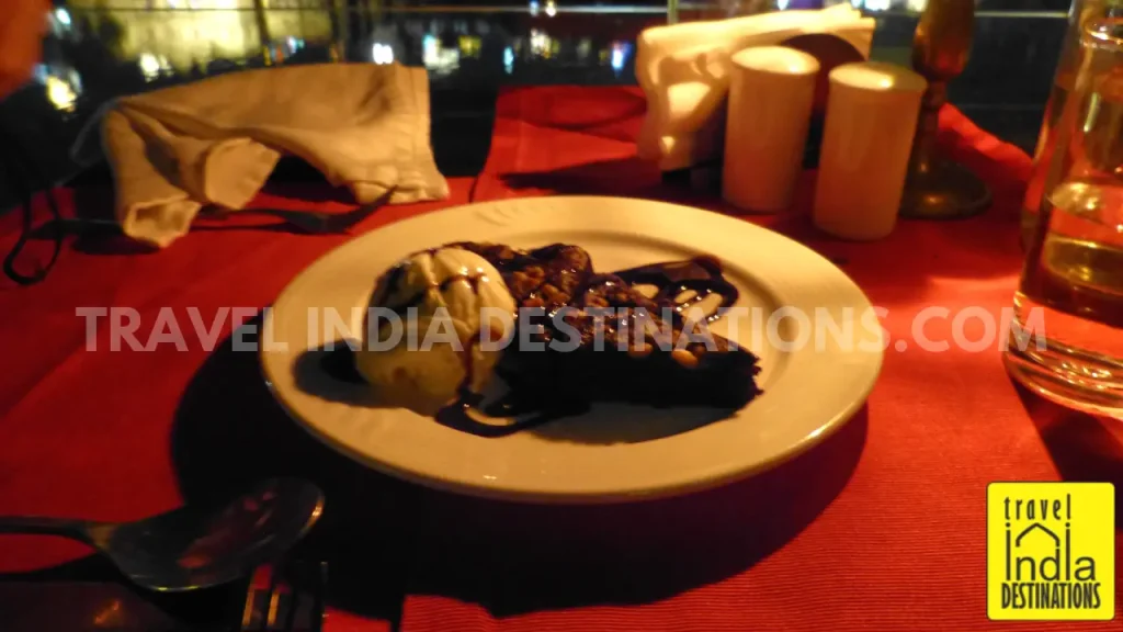 A shot of vanilla ice cream with brownie dessert at Upre by 1559 AD, a good way to end the meal.