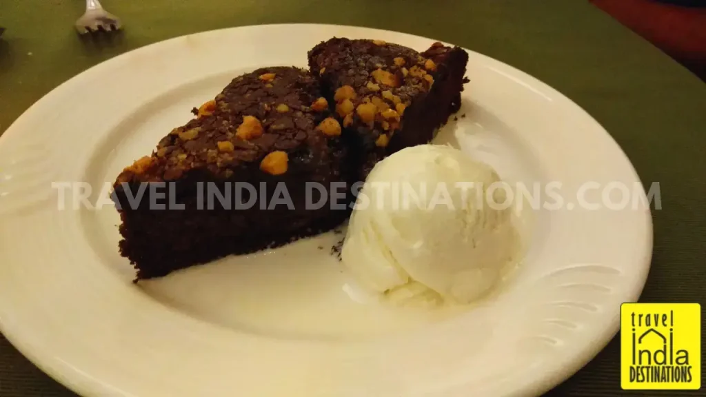 A picture of a delicious brownie with vanilla ice cream at 1559 AD Udaipur.