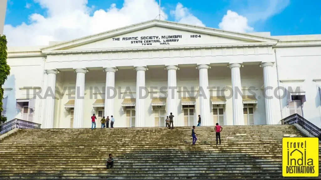 Exterior of The Asiatic Society Mumbai, also known as Asiatic Library with its white facade and iconic steps.