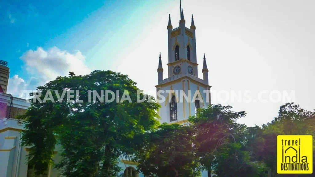 Exterior of the spire of St. Thomas Cathedral, one of the popular churches in Mumbai.
