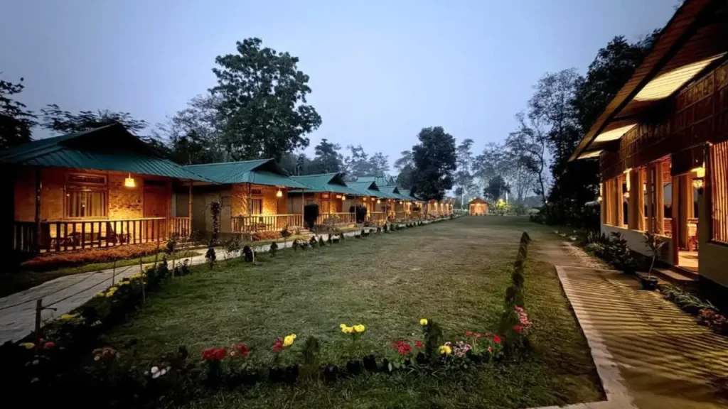 Habitas Rhino by Nature Hunt lodge exterior surrounded by greenery, Kaziranga National Park