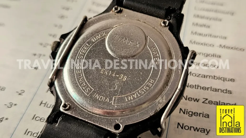 Timex Lextra watch caseback showing model number and water resistance