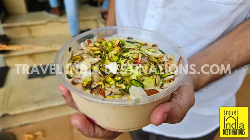 A shot of Green Pista Ice Cream falooda at Baba Falooda, Jogeshwari Mumbai.