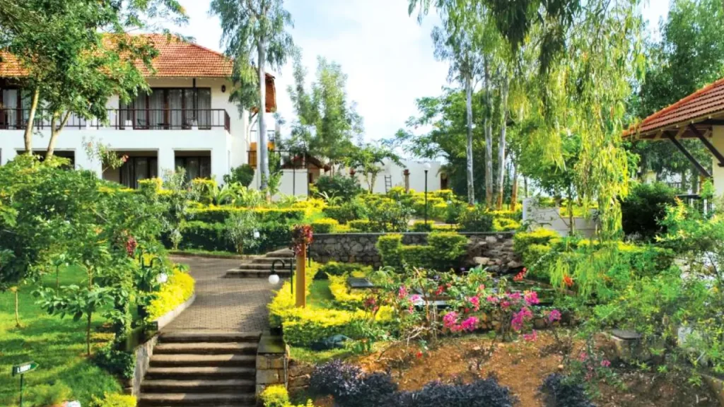Exteriors of Gateway Chikmagalur with its lush landscaped gardens one of the best luxury resorts in Chikmagalur.