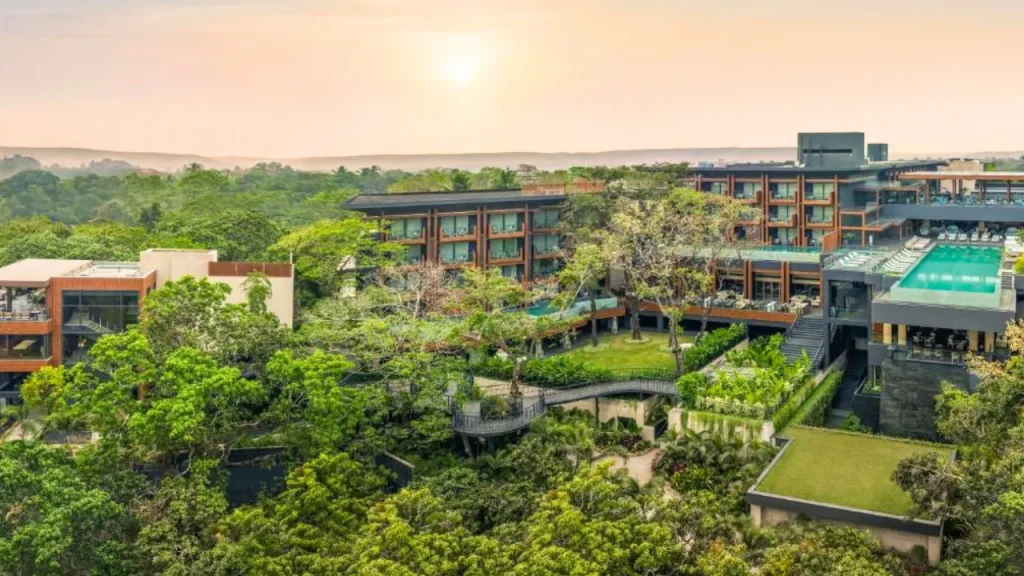Exteriors of JW Marriott Goa located near Vagator Beach, one of the best hotels in North Goa for those looking for comfort.
